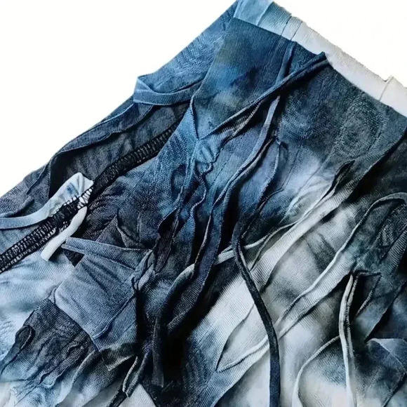 Tassel Mesh Tie Dye Flare Leg Pants (Color: Black/Multicolor) - Picture 5 of 5